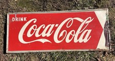 Vintage 1950s Coca Cola Metal Soda Advertising Sign With Bottle  picture