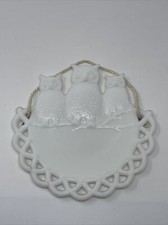 Vintage Westmoreland Milk White Vaseline Glass Owls Spoon Rest Plate Pat. 1901 picture