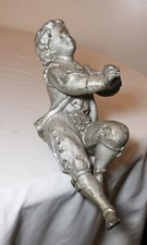 antique 19th century silver painted white metal seated boy male statue figure  picture