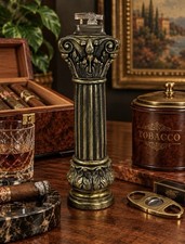 Vintage 9.5” Japanese Ornate Neoclassical Column Table Lighter Cast Metal picture