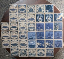 Vintage Holland America Line Delft Blue Ceramic Cruise Tile Coasters Lot Of 37 picture