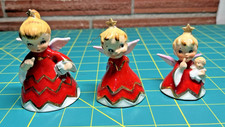 3 VINTAGE 1956 Geo Lefton “Naughty “ Christmas Angel Ornament Bells Holt Howard picture