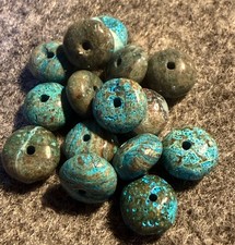 15 Old Original Navajo Indian Turquoise Trade Beads Blue Green 1800's picture