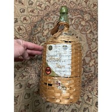Vintage Bacardi Superior Rum Wicker Wrapped Green Glass Bottle Santiago de Cuba picture