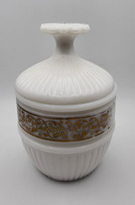 1966 Avon Vintage White Milk Glass Gold Filigree Lidded Candle Holder Jar picture
