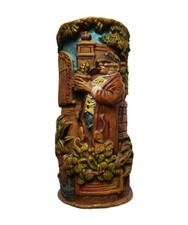VTG Johann Gunter German Carved Wax Eternal Candle 3D Folk Art Garden Man Pipe picture