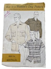 Vintage 50s Woman's Day Sewing Pattern Medium M100 Men's Sports Shirt Retro CUT picture