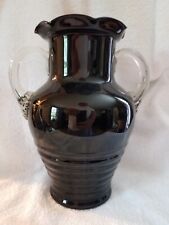 Large Louie Weston depression glass art deco vase black amethyst,applied handle  picture