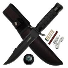 Survivor Fixed Blade Knife w/Metal Grip & Guard Handle-Nylon Sheath+Survival Kit picture