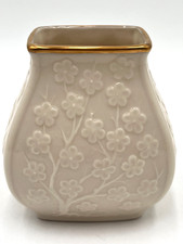 Lenox Cherry Blossom Vase Ivory Porcelain 24K Gold Trim Embossed Floral 4