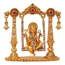 Ganesha Murti Mini Brass Dashboard Statue Figurine in Swing/Divine Elephant God  picture