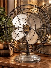 Vintage 16” Metal Desk Fan 4 Aluminum Blade Industrial Wire Cage Mid Century picture