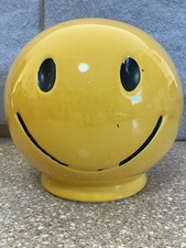 Vintage 1970's McCoy Pottery USA Yellow Smiley Happy Face Bank NO STOPPER picture
