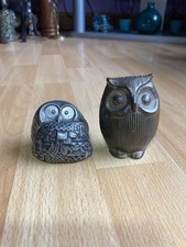 2 Vintage Heavy Metal Owls Pewter? Bronze? Brass? 🦉  picture