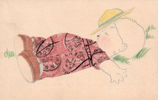 Antique Kewpie Belgium Stamp Collage Postcard Baby Boy Hat Atelier Artistique picture