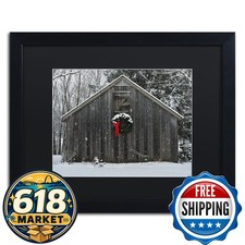 Trademark Fine Art Christmas Barn The Snow Black Matte Black Frame 16x20 Kurt picture