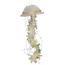 GANZ Frosted Glass Jellyfish Ornament Rose Gold Rim Iridescent Coastal 4 x 9 In picture