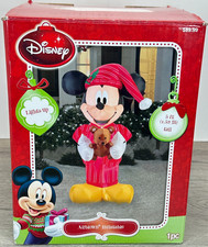 Disney Mickey Gemmy 5' Christmas Light Up Inflatable Pajamas Holding A Bear NOB picture