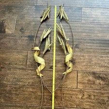 Vintage Pair Metal Art Sculpture Wheat Stalk Branch Wall Hanging Brass 30” MCM picture