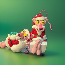 2 Vtg UAC Geoffrey Korea Pink Panther Ceramic Christmas Ornament picture