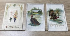 Antique Thanksgiving Postcards Lot of 3 Embossed Turkey Farm Scenes c1907–1915 picture