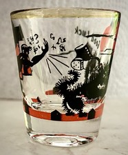 VTG 1960s Halloween Black Cat Shot Glass Good Luck Federal Mid Century Barware picture