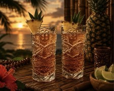 Set of 2 - Tall Angry Tiki Glass Tropical Cocktail Glasses Hawaiian Barware picture