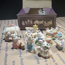 Vintage Easter Ceramic Bunny Set Of 8 Hand Painted Excellent Condition W/Box picture