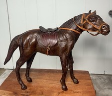 VTG Hand Crafted Leather Covered Horse Sculpture With Saddle & Bridle 15” picture