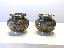 Pair of Antique Chinese Silver Floral Repousse Salt Cellars Dips picture