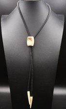 Vtg Alaskan Inuit Eskimo Dog Sledding Carved Bolo Tie & Aiguillettes picture