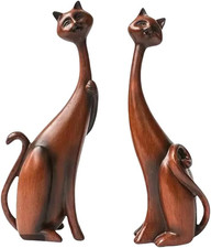 2 PCS Resin Cat Figurines, Oil Style Cat Statue,Brown picture