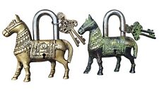 Horse Design Temple Lock Metal Hardware Old Vintage Decor/ Patina Or Brass picture