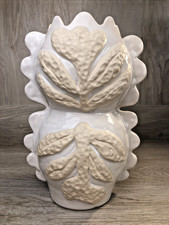 Reese Emery For Anthropologie ANABELLA MAE Floral Cream & Tan Pottery Vase picture