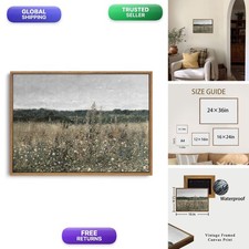 OIQArtOIQ Vintage Framed Wall Art Wildflower Field Meadow Canvas Prints Rustic picture