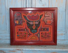 VINTAGE FRAMED PANAMA KUNA SAN BLAS HAND STITCHED MOLA MAN TEXTILE APPLIQUE picture