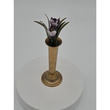 Vintage Ted Arnold Ltd Enamel Crocus Flower Brass Bud Vase Sculpture picture