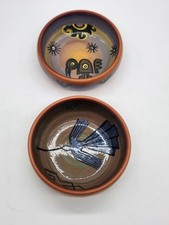 Pair of Seminario Terracotta Pottery Painted Bowls Made In Peru Bird Designs picture
