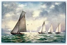 c1910's Sailboat A Close Race Oilette Tuck's Unposted Antique Postcard picture