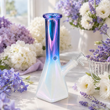 Blueberry Purple Chrome Hexagon Glass Water Pipe Ice Catcher 14mm Bowl 10.5 inch picture