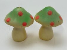 Yellow & Green Polka Dot Ceramic Mushroom Salt Pepper Shakers Japan Collectable picture