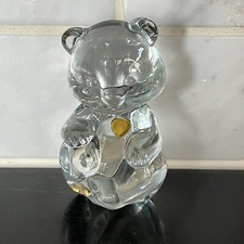 Signed Fenton Art Glass November Birthday Bear Figurine Yellow Heart picture
