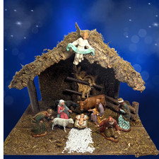 Vtg Italian Nativity Set Moranduzzo Landi, 10 Figures, Wood Moss Stable Org Box picture