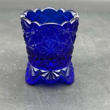 Boyd Glass Cobalt Blue Daisy & Button  Toothpick Holder picture