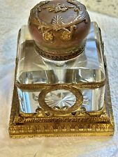 Antique  French Empire Dore Bronze Crystal Inkwell picture