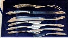 Vintage Eldan 18 Japan 9-Pc Seafood Fish Carving Stainless Steel Cutlery Set picture