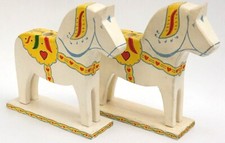 Vintage Large White Swedish Dala Horse Candle Holders picture