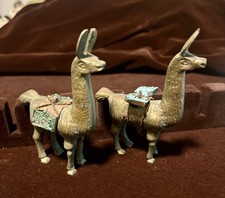 Vintage Brass Llama Or Alpaca Pair Figurine Anden Folk Art picture