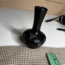 A. Alfred Navajo Pottery Vase Black Etched Miniature Bud Vase Signed 4.5