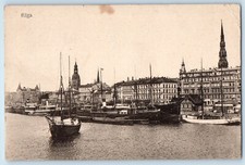 Latvia Postcard Riga Big Ship Sailing Building View 1916 Feldpost Posted picture
